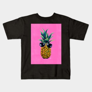 Neon Pink Pineapple Sunglasses Kids T-Shirt